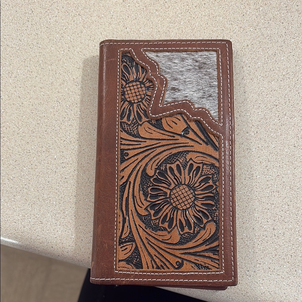 Brown and Black Floral Leather Wallet